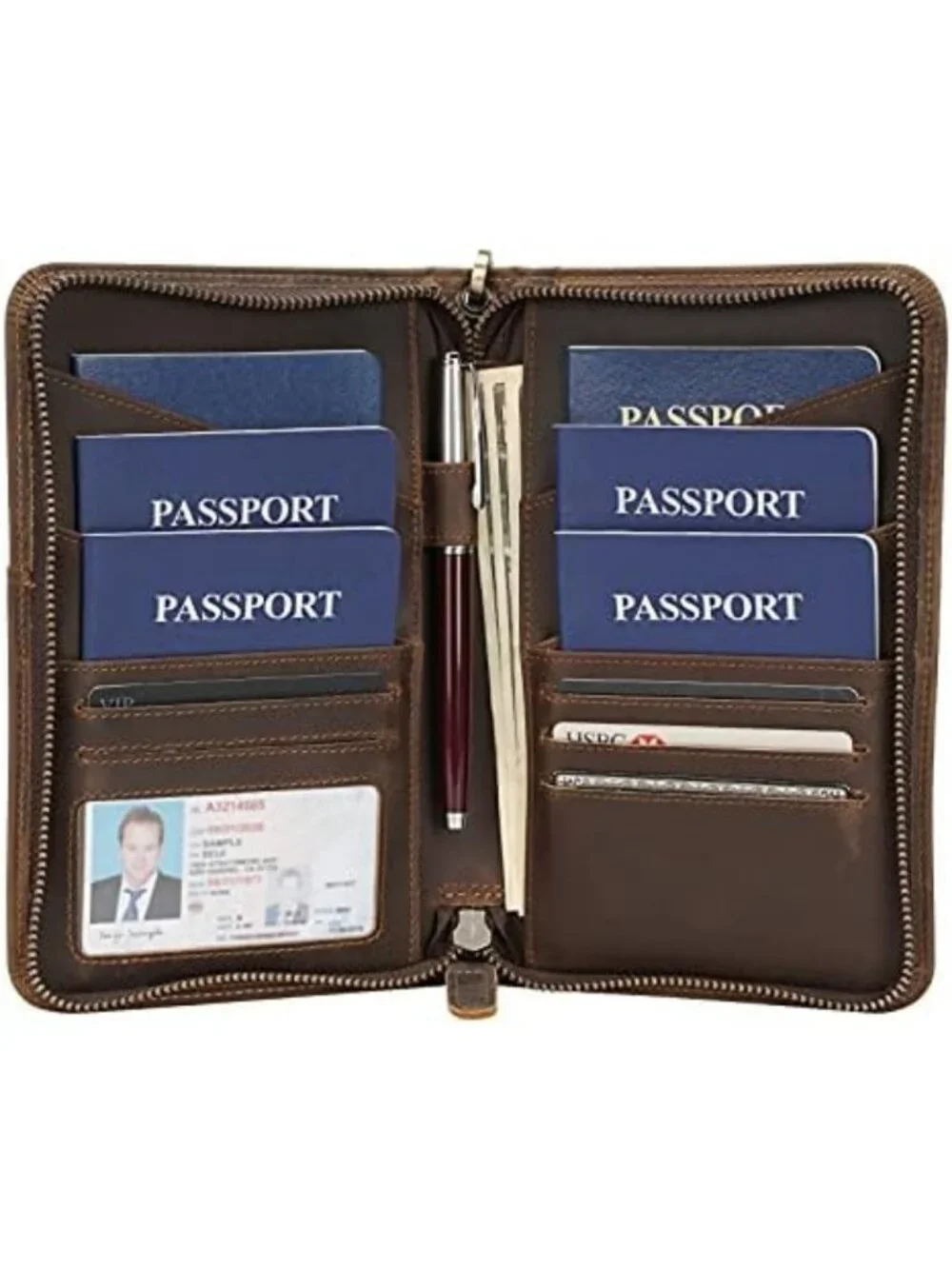 RFID Blocking Full Grain Leather Passport Holder for Travel - Holds 6 Passports